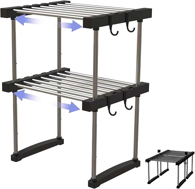 BLULEE Expandable Under Sink Organizer, No-Drill Adjustable Shelf for Heavy Laundry Supplies, Custom Fit Around Pipes Cabinet Rack for Bathroom Vanity and Kitchen Pantry