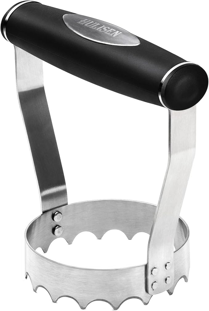 HULISEN Cutlery Serrated Food Chopper, 3 Inch Stainless Steel Manual Hand Chopper with Grip Handle & Serrated Tooth Edge, Handheld Chopper, Chop Cabbage, Egg, Nut, Ground Meat, Vegetable for Salad