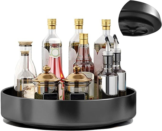 Spinning Large Metal Spice Rack Organizer 12" for Cabinet Kitchen Lazy Susan Rotating Turntable Countertop Vertical Storage Rack Shelf Black 1T Layer