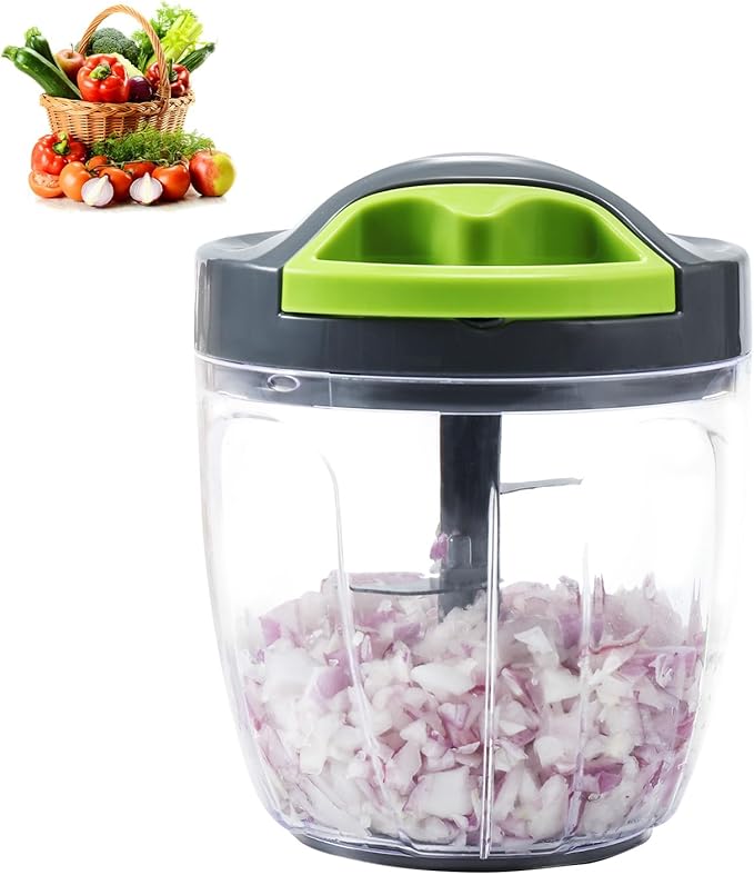 Manual Vegetable Chopper Hand String Onion Cutter Garlic Mincer Manual Food Processor for Ginger, Chili, Fruit, Meat, Nuts Food Chopper 900ml, Green