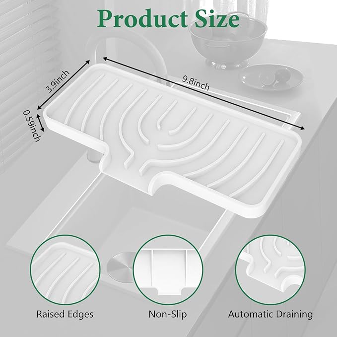 GUUKIN Sponge Holder for Kitchen Sink, 10x4 inch Silicone Dish Drying Mat, Compatible with Scrub Daddy, Kitchen Sink Accessories, Suitable for Kitchens & Bathrooms (White)