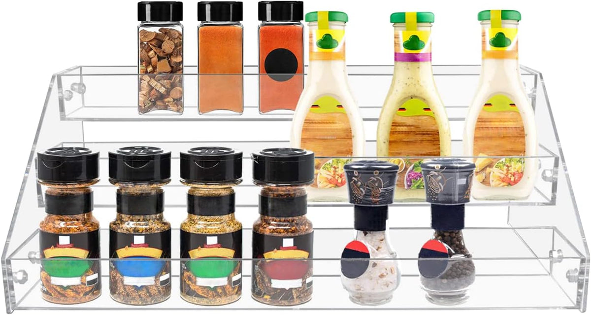 3-Tier Clear Acrylic Spice Rack Organizer for Cabinet Countertop
