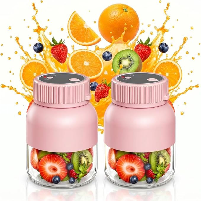 Portable Wireless Juicer Cup, 2026 Upgraded 28 Oz Electric Juicer Cup with 38-Blades, Dual Lid Compact Travel Drinking Cup, Rechargeable USB-C Personal Blender for Fruits & Vegetables (Pink-2Pcs)