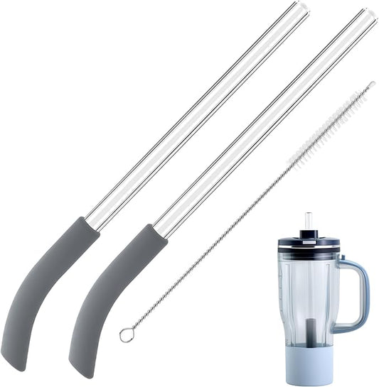 Replacement Straw for Ninja BlendBOSS Personal Smoothie Blender Tumbler, 2 Pack Reusable Glass Straws With Cleaning Brush Compatible With Ninja BlendBOSS Travel Tumbler