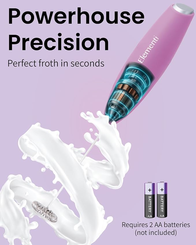 Elementi Drink Mixer Handheld - Electric Stirrer and Powerful Protein Powder Mixer Wand, Easy-to-Use Mini Frother Wand for Quick Delicious Cocktails, Milk Frother and Coffee Stirrers (Pastel Pink)