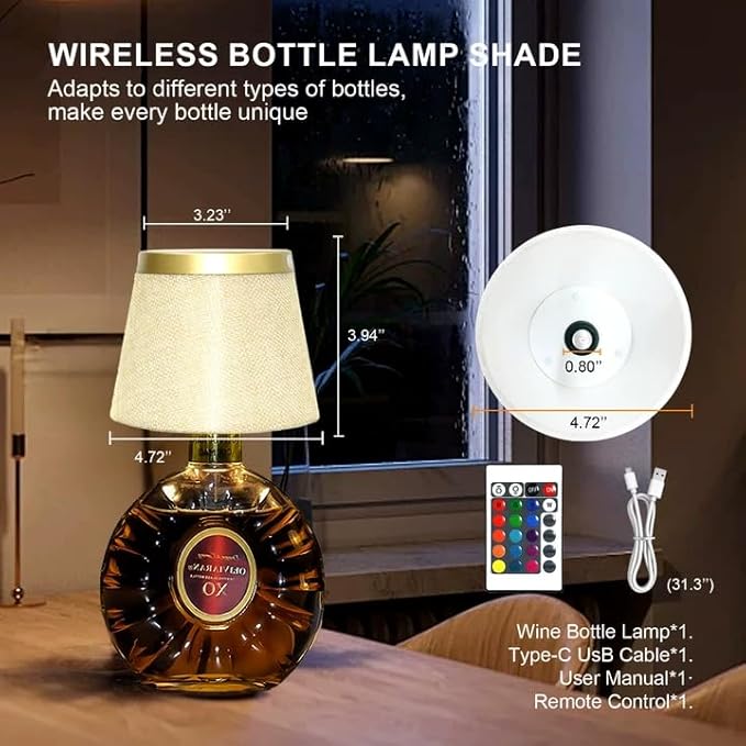 Wireless Bottle Lamp,Small Bedside Table Lamp,RGB LED Bottle Light with Remote Dimmable(RGB Gold, 1pc)
