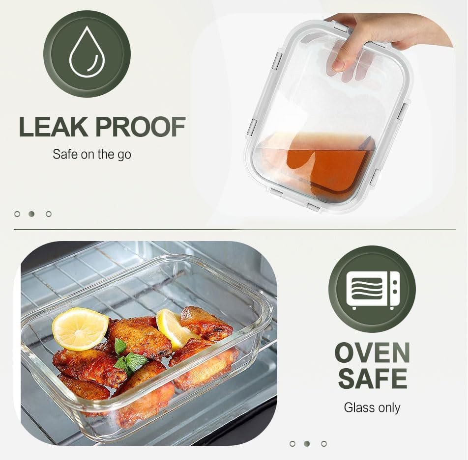 10 Packs 30 oz Glass Meal Prep Containers with Lids, White