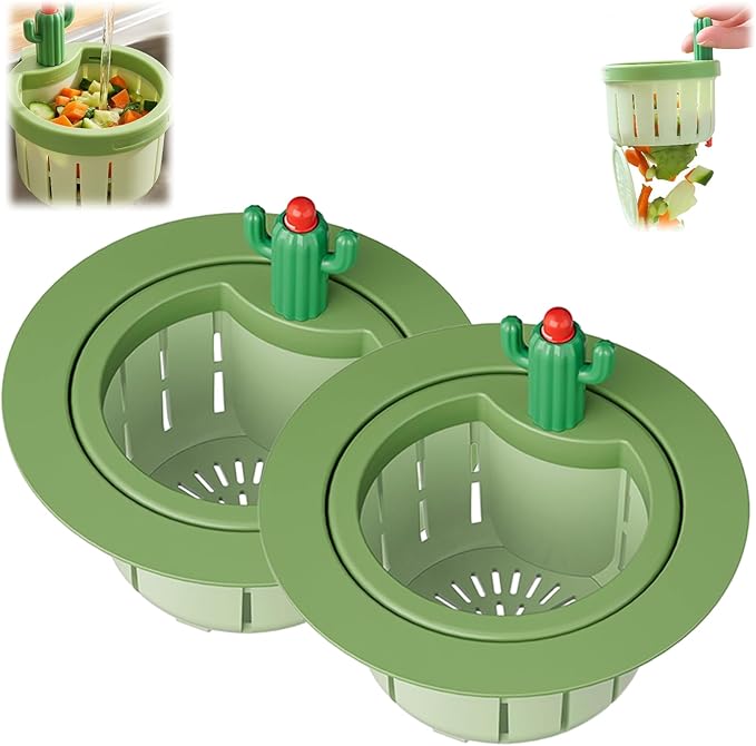 Cactus Kitchen Sink Drain Strainer, 2026 Upgrade Press to Dump Basket Waste Collector, Multifunctional Kitchen Sink Drain Strainer Fun Sink Accessory for Home Bathroom (Green 2 Pcs)