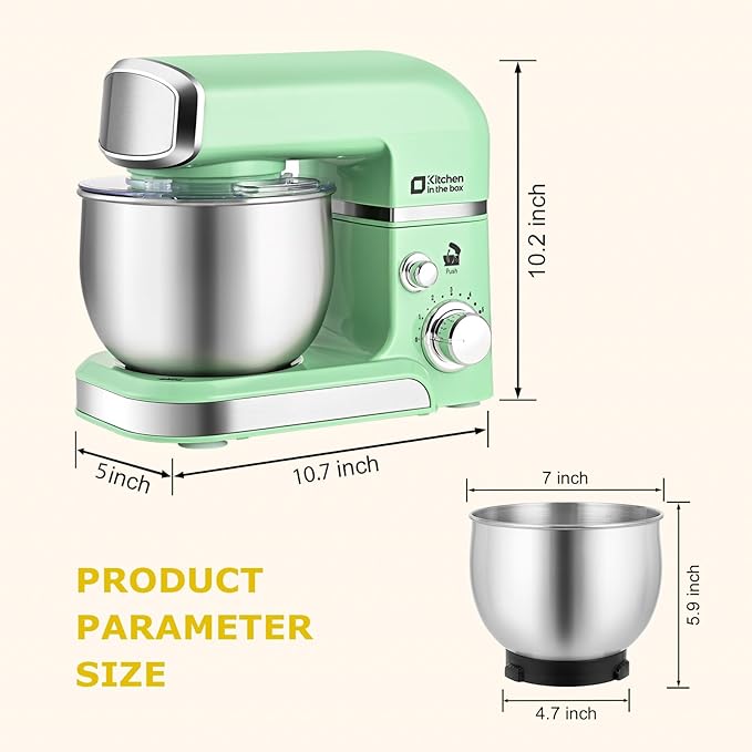 Kitchen in the box Stand Mixer,3.2Qt Small Electric Food Mixer,6 Speeds Portable Lightweight Kitchen Mixer for Daily Use with Egg Whisk,Dough Hook,Flat Beater