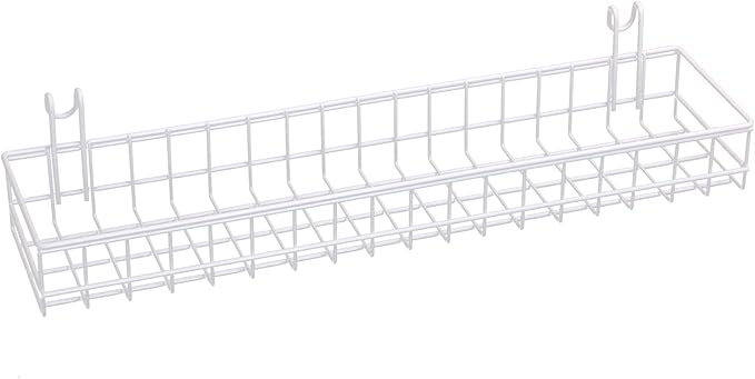 Kaforise Multipurpose Mesh Wall Metal Wire Basket, Grid Panel Hanging Tray, Wall Mount Organizer, Wire Storage Shelf Rack for Home Supplies, Wall Decor, Small Size, White Coated