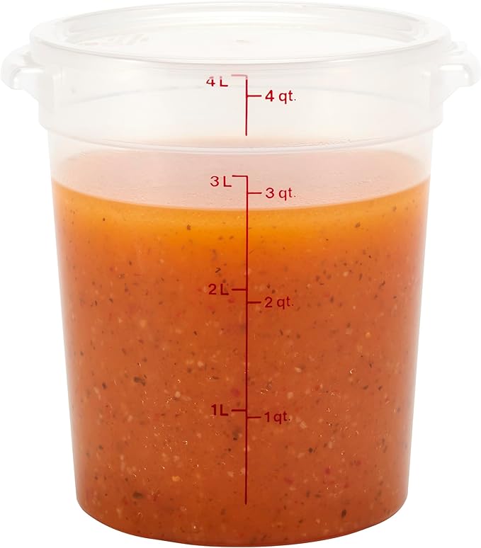 Cambro Food Storage Containers with Lids (BPA-Free) - 4 Quart - Food Grade Buckets with Lids (4 Pack) - For Dough Proofing and Brining (Translucent)