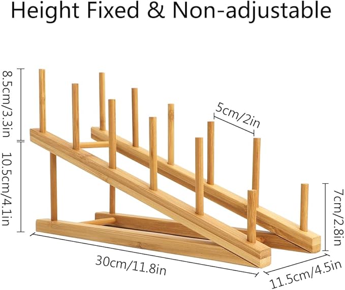 4 PCS Wooden Dish Drying Rack Bamboo Plate Dish Rack Stand Kitchen Cabinet Organizer Pot Lid Holder for Plate, Dish, Cup, Cutting Board, Bowl, Pot Lid