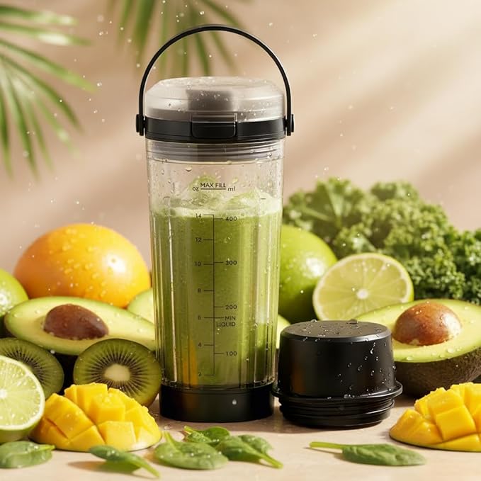 18 oz Vessel Cup Compatible with Ninja Blast Portable Blender, Accessories Sip Lid with Carry Handle, Bottom Cap and Blade Cover Fits for BC150/ BC100 Series Blender (Black)