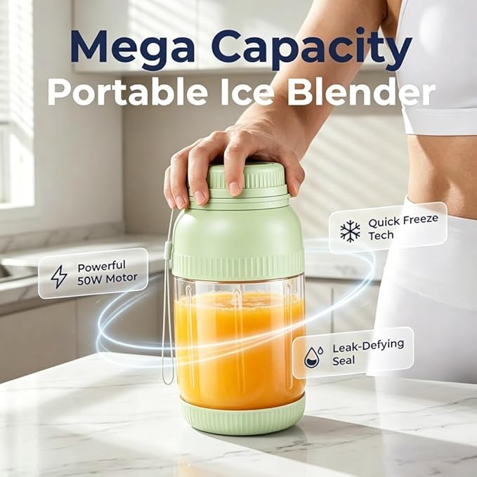 Wireless Juicer Cup, 2026 New 1300ml/44oz Portable Personal Blender, Portable Blender Dual Lid Compact Travel Drinking Cup with Leakproof Handle for Office Outdoor (Green)