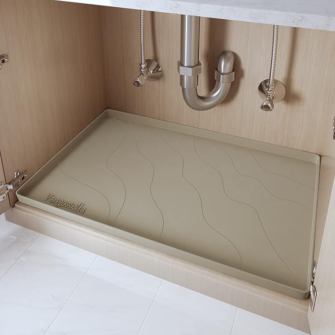Heavy Duty Silicone Under Sink Mats for Kitchen Waterproof 37" x 22", Extra Thick Under Sink Rubber Mat Drip Tray, Raised Edge Under Sink Liner,Prevent Drips, Leaks, Spills,Brown