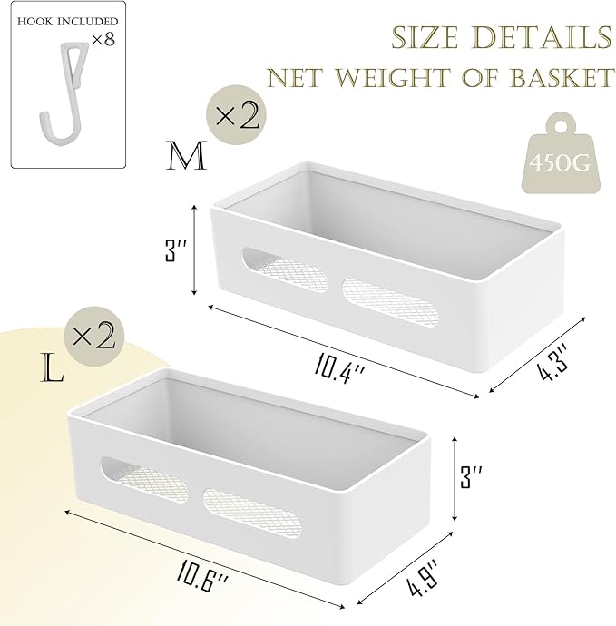 Magnetic Spice Storage Refrigerator Rack Seasoning Organizer Wall-Mounted Shelf with Hook for Kitchen Bathroom Organization (4, White)