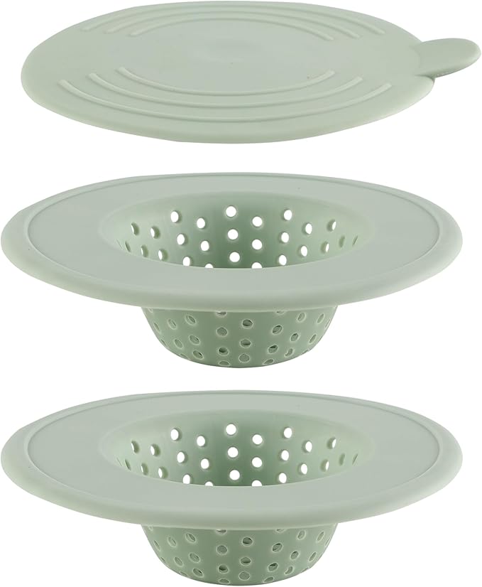 COOK WITH COLOR Kitchen Sink Strainer, Silicone, Flexible Sink Strainer, Sink Drain Strainer, 3 Pc Sage