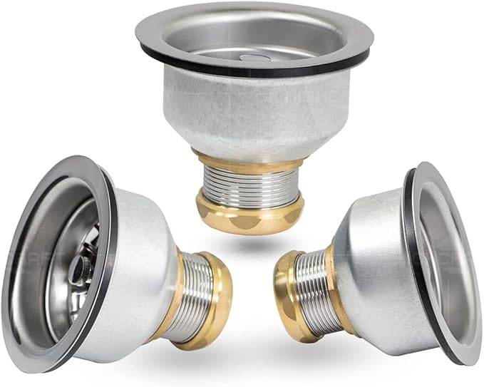 Highcraft 9754 Kitchen Sink (3-1/2 Inch) Stainless Steel Drain Assembly With Strainer Basket and Snaplock Stopper Long Extended Shank (3-3/4 Inch)