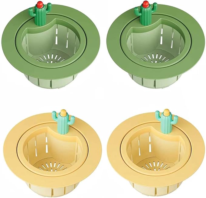 Cactus Kitchen Sink Drain Strainer, 2026 New Self‑Cleaning Press Dumping Basket, Faucet Hanging Filter, Food Residue Collector Kitchen Bathroom Accessory (2Pcs Green+Yellow)
