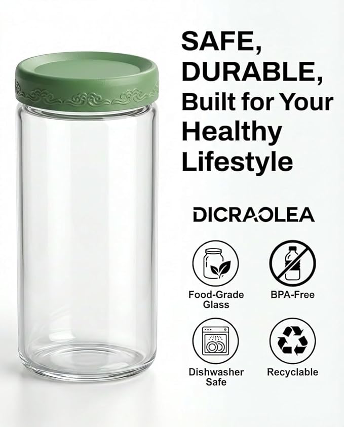 24oz 4Pack Glass Overnight Oats Jars Containers with Airtight Leakproof Lids, Reusable Mason Jars for Meal Prep, Yogurt Parfaits, Smoothies, Salads & Healthy Breakfasts (24 OZ-4-1)
