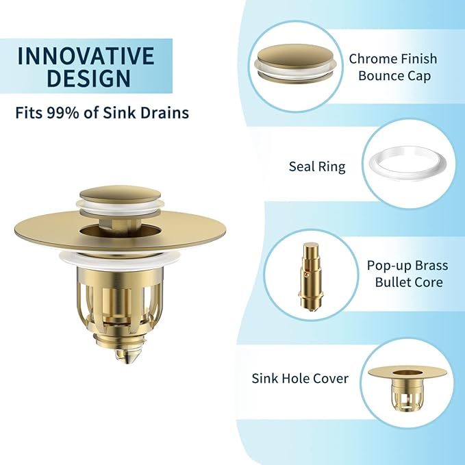 MUAIOLAUS Universal Bathroom Sink Stopper, Pop Up Sink Stopper with Basket Hair Catcher, Anti Clogging Sink Drain Filter for 1.06"-1.65" Drain Holes