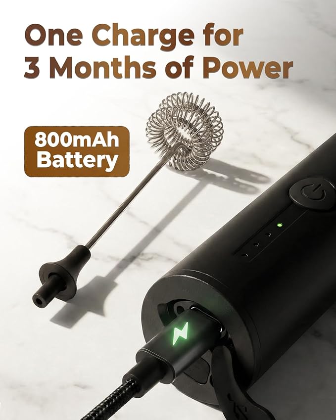 INDCAN Rechargeable Milk Frother Handheld, Electric Foam Maker with Dual Stainless Steel Whisk, Multiple Speeds, Perfect for Coffee, Lattes, Cappuccino, & Matcha (Pro, Black)