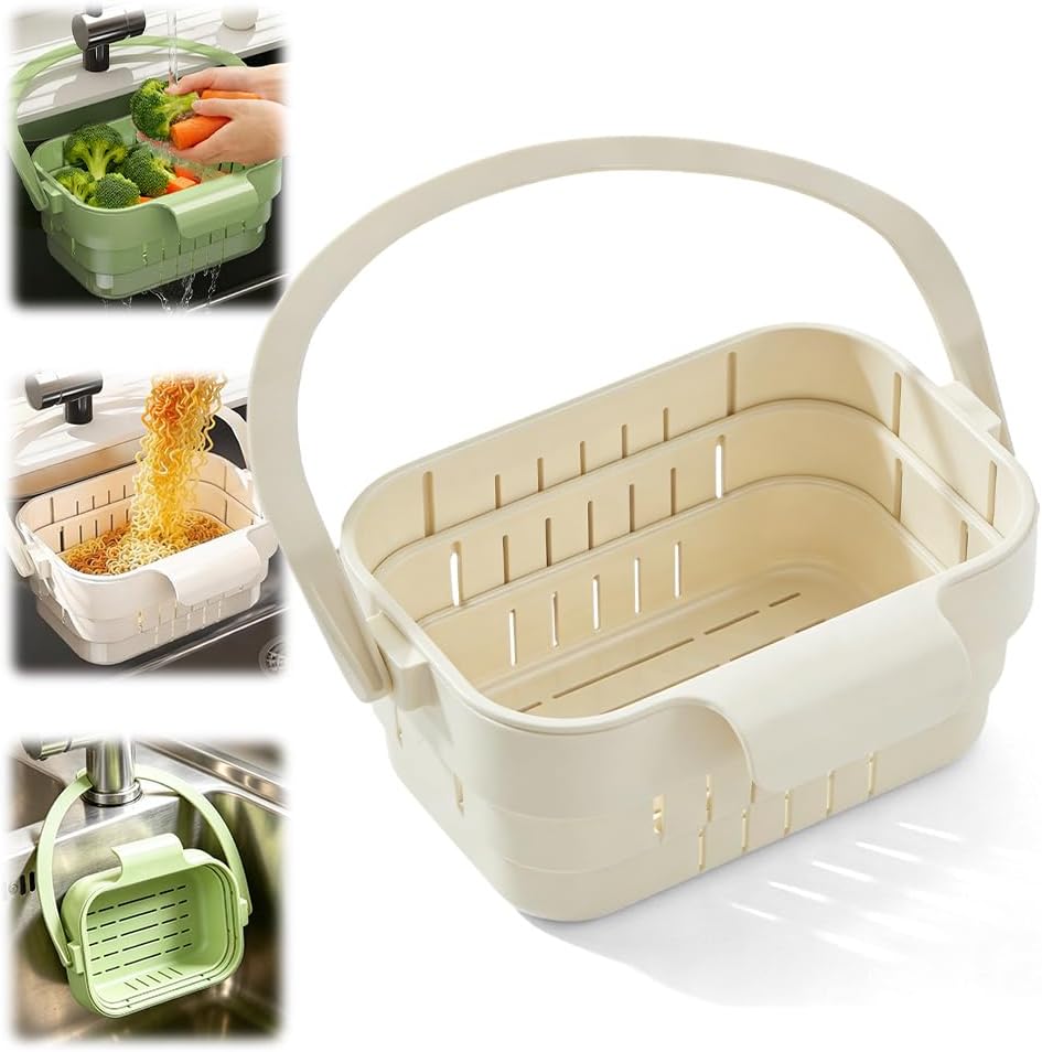 Foldable Hanging Kitchen Sink Drain Basket, 2027 New Cactus Kitchen Sink Strainer Basket, Sink Strainer Basket, Multifunctional Foldable Hanging Colander, Space Saving Food Strainer (White)