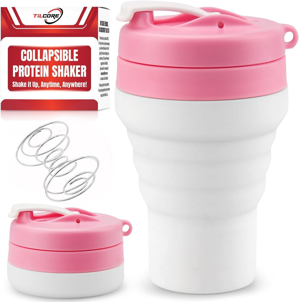 Collapsible Protein Shaker Bottle: 20 Oz Travel-Friendly Shaker Cups, Pink