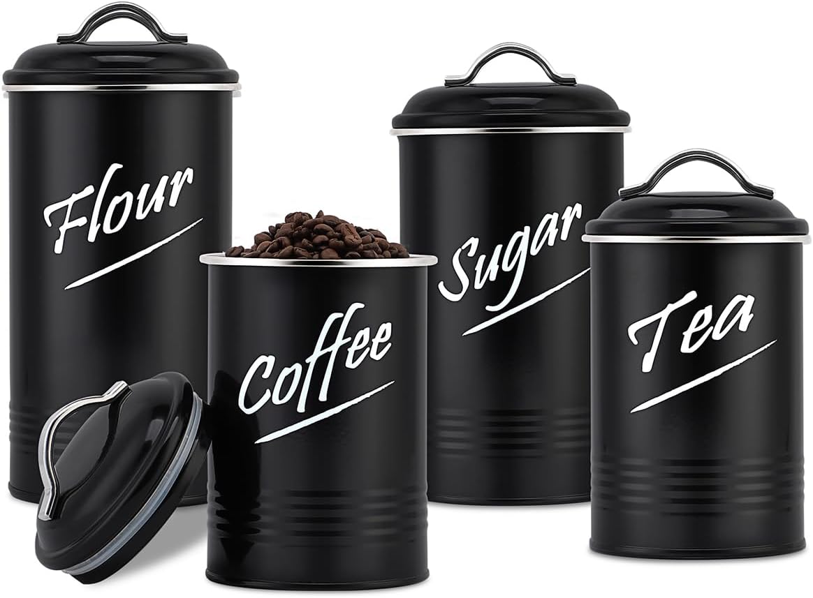 Kitchen Canisters Sets for Countertop-Set of 4, Black
