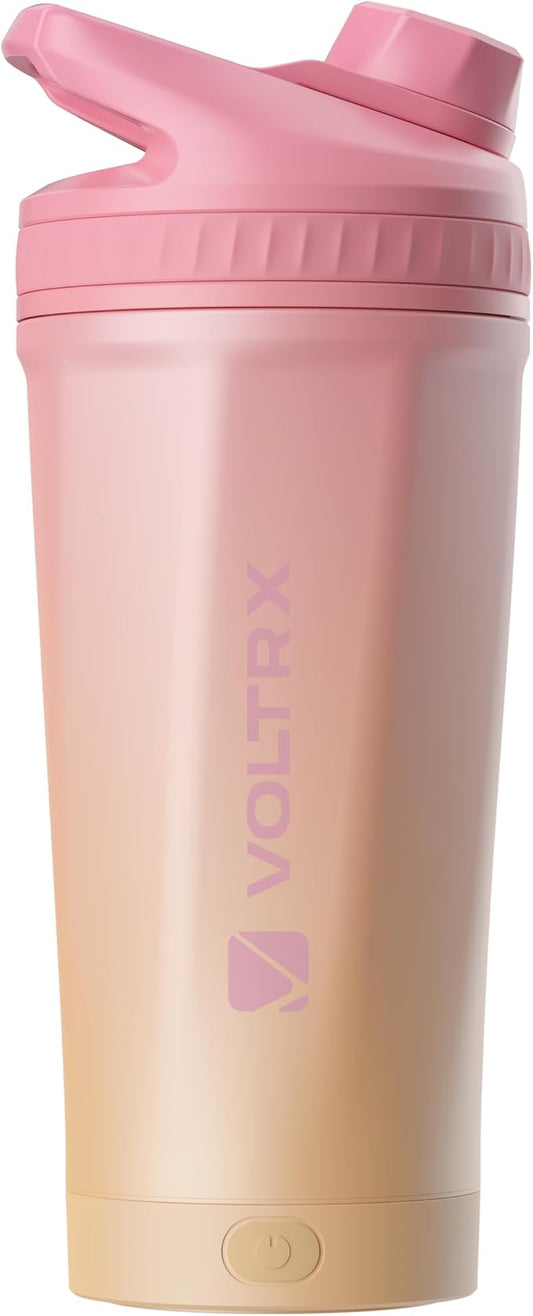 VOLTRX ChillMix Shaker Bottle Insulated Stainless Steel - USB C Rechargeable Electric Protein Shake Mixer, Shaker Cups for Protein Shakes and Meal Replacement, Sunset Rose, 16 oz