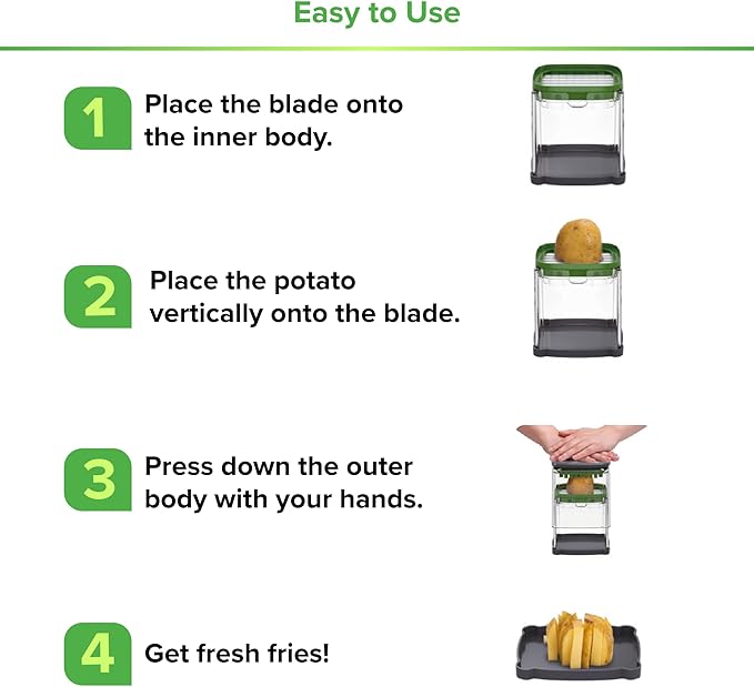 Prep Naturals 3-in-1 Manual French Fry Cutter - Interchangeable Blades for Potato Cutter & Fry Slicer - Functions as Potato Dicer & Food Dicer - Includes Safety Glove - Medium, Gray
