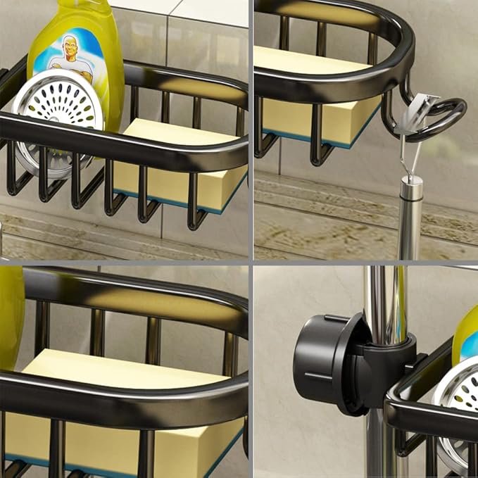 Faucet Sponge Holder Kitchen Sink Caddy Organizer Over Faucet Hanging Drain Rack (Normal, Black)