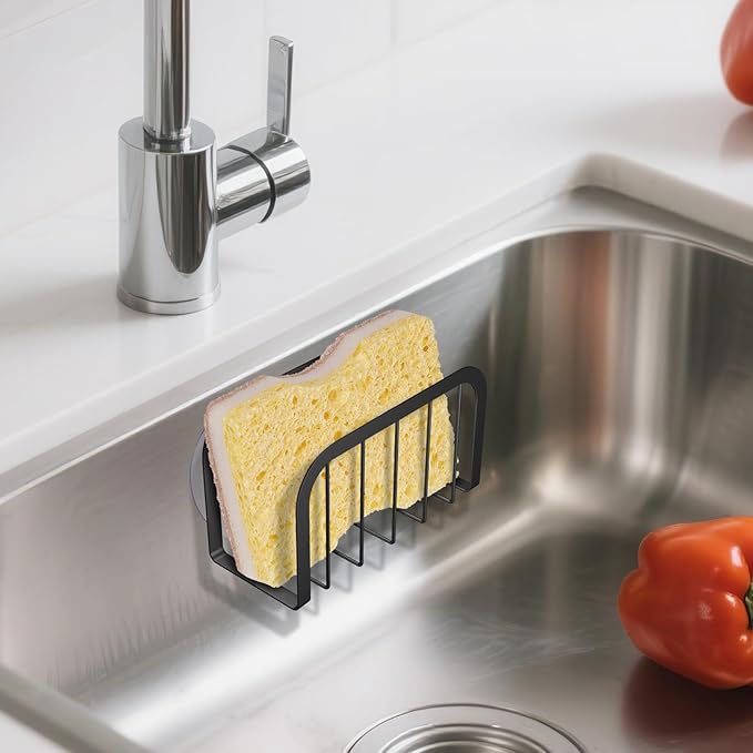 HLOOL Sponge Holder for Kitchen Sink with Suction Cups, Kitchen Sponge Holder,Sink Caddy(Black)