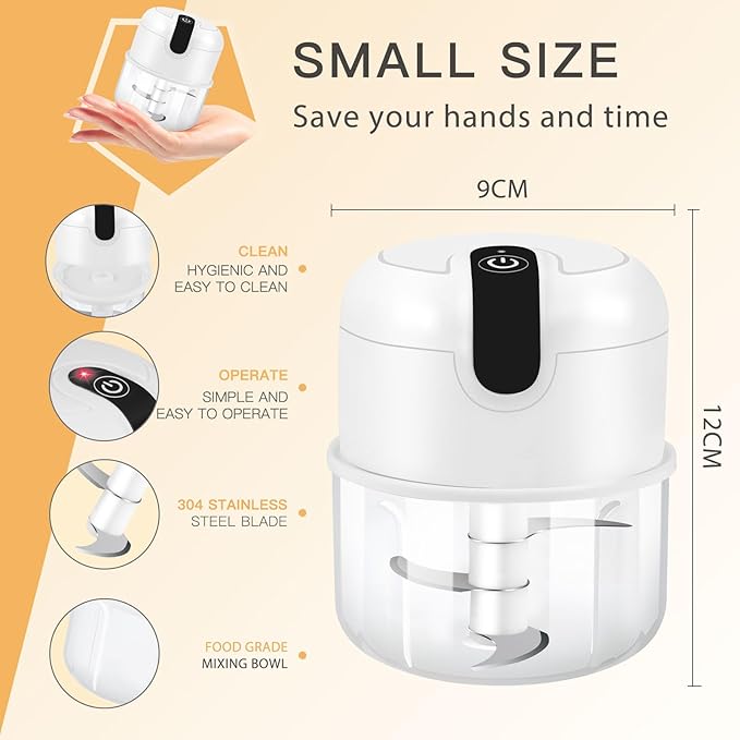 EASYSPEED Mini Electric Garlic Chopper 1Cup, Wireless USB Type-C Food Processor with 304 Stainless Steel, 3 Sharp Blades, Portable Kitchen Vegetable Grinder for Onion, Garlic, Ginger, Chili, Baby Food