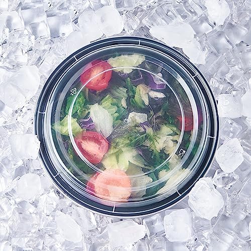 24 oz 50 ct Round Meal Prep Food Storage Containers with Lids To Go Plastic Lunch Plan Box Disposable Take Out Bowls Black BPA Free Reusable Durable Stackable Microwave Freezer Dishwasher Safe