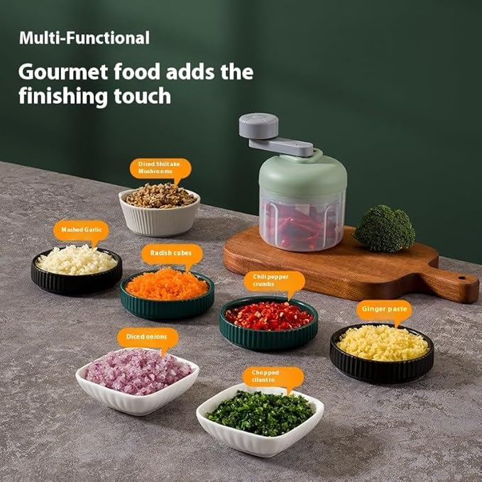 Mini Hand Crank Vegetable Chopper, Handheld Food Chopper, Garlic Chopper, Quick Manual Vegetable Processor for Onion, Garlic, Salad, Salsa, Fruit (white)