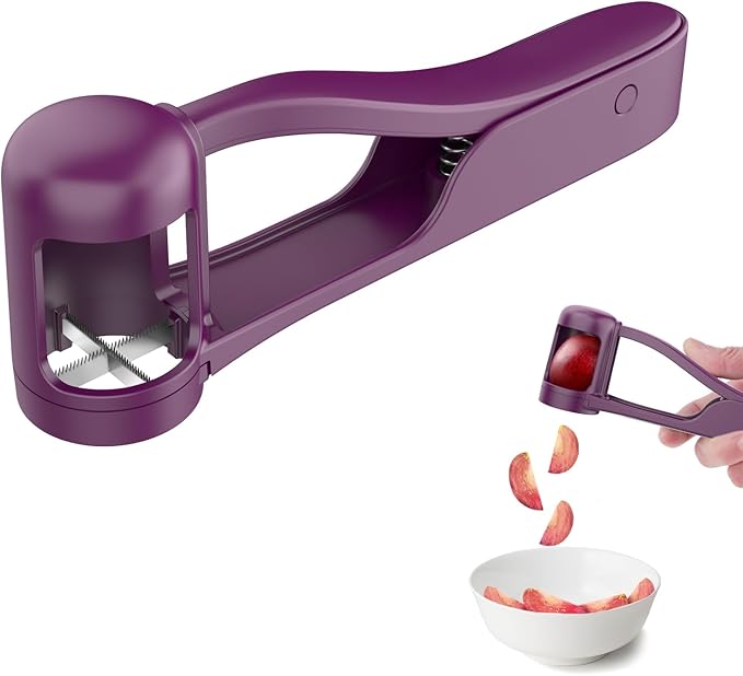 Luvan Grape Cutter for Toddlers 1-3, Grape Slicer Kitchen Gadget for Vegetable Fruit Salad Cake Decor, Stainless Steel Baby Tomato Quarter Cutter Tool for Cherry Strawberry Blueberry - Purple