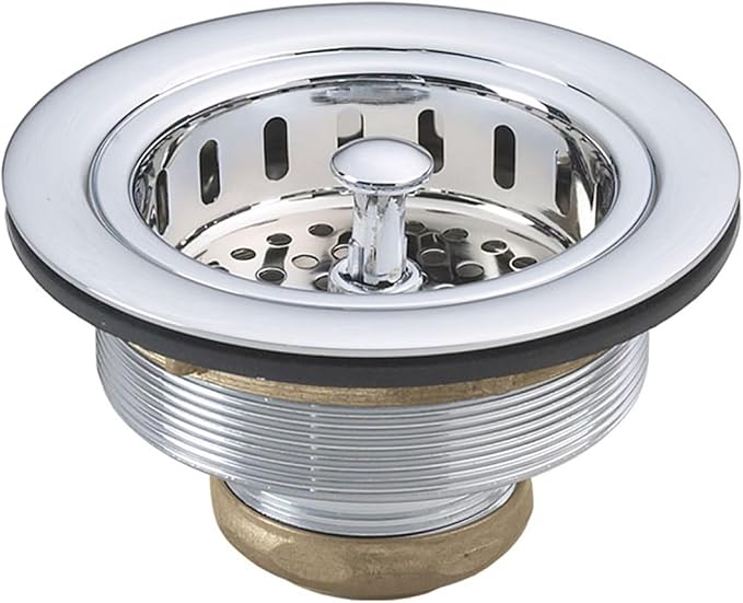 Westbrass A2165-26 4-1/4" OD Post Style Large Kitchen Basket Strainer with Waste Disposal Flange and Stopper Drain Set, Polished Chrome