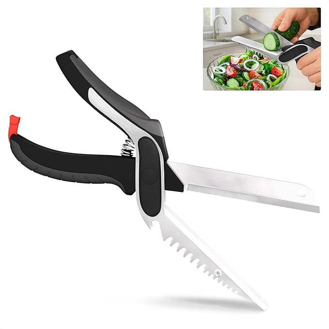 6-in-1 Cutting Board Scissors for Meat & Vegetables - Kitchen Shears Heavy Duty with Built-In Cutting Board, Easy One-Hand Food Prep with Less Mess - Spring-Assist Meat Scissors for Fish & Fruit
