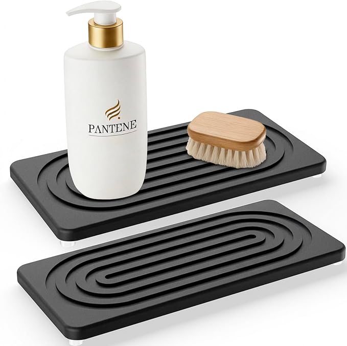 Stone Drying Tray, Water Absorbing Stone Tray, Natural Diatomaceous Earth Stone Sink Mat, Instant Dry Sink Coasters, Kitchen Sponge Hand Soap Holder, Quick Dry, Ease Cleaning