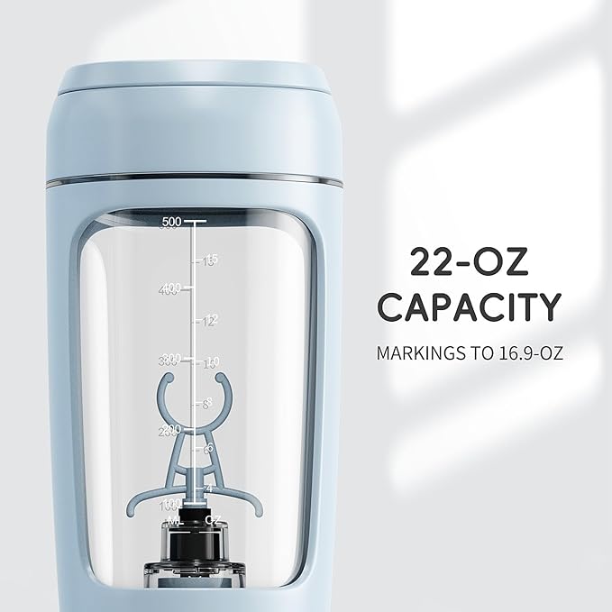 PROCHAIN Electric Protein Shaker Bottle, USB Rechargeable Protein Shakes Mixer, with Powder Storge Cup, Portable Water Drink Bottles for Gym Sport Workout, BPA-Free Tritan, 22oz (Light Blue)
