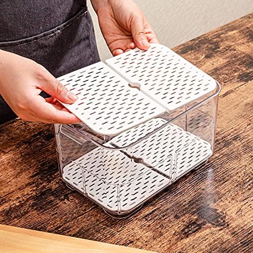 Vegetable Fruit Containers Fridge Food Storage Produce Saver Container Stackable Refrigerator Freezer Organizer Fresh Keeper Drawers Organizer set of 2