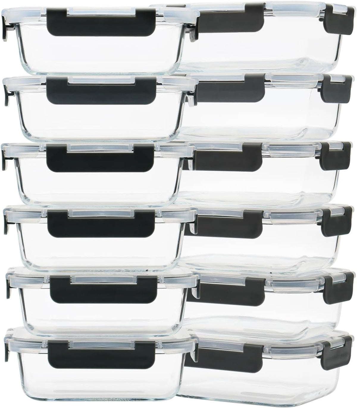 12 Pack, 22 oz Glass Meal Prep Containers with Lids, Gray Set