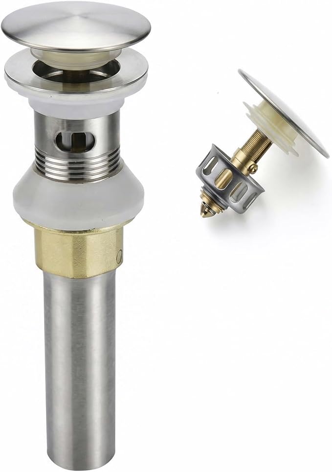 Bathroom Sink Drain, Drain Stopper Bathroom Sink with Overflow, Assembly with Detachable Strainer Basket, Built in Anti Clogging Pop Up Drain Strainer, Stainless Steel Brushed Nickel 1Pcs