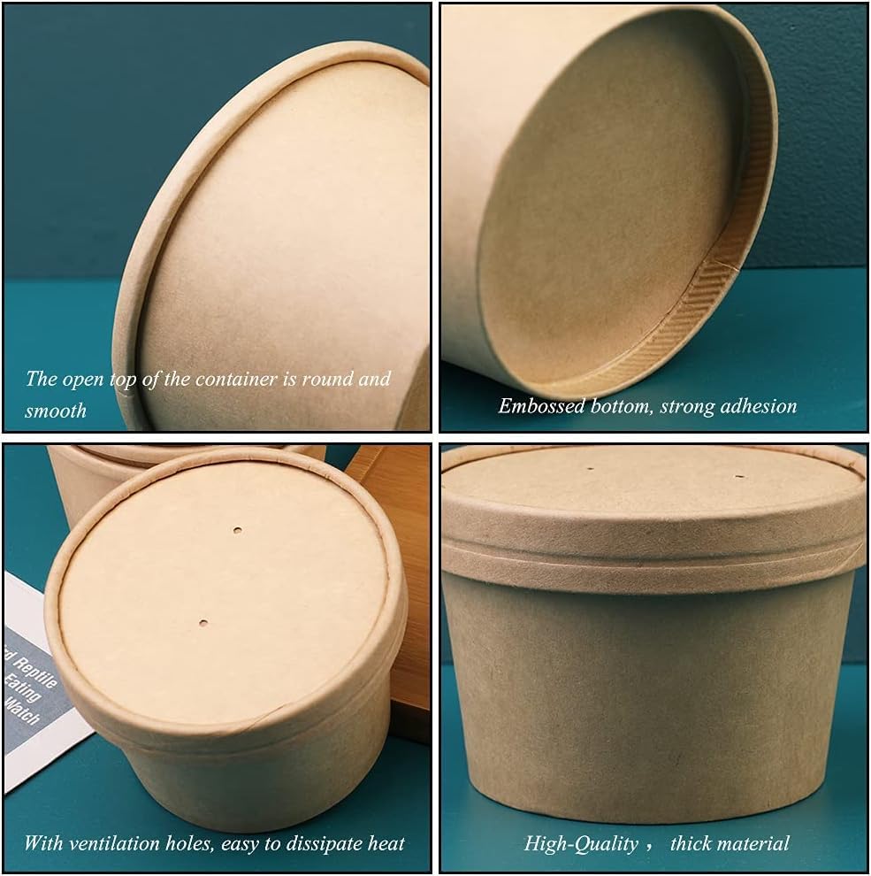 Wuadua 50 Pack 8oz Paper Soup Cups with Lids Disposable Ice Cream Cups - Image 4