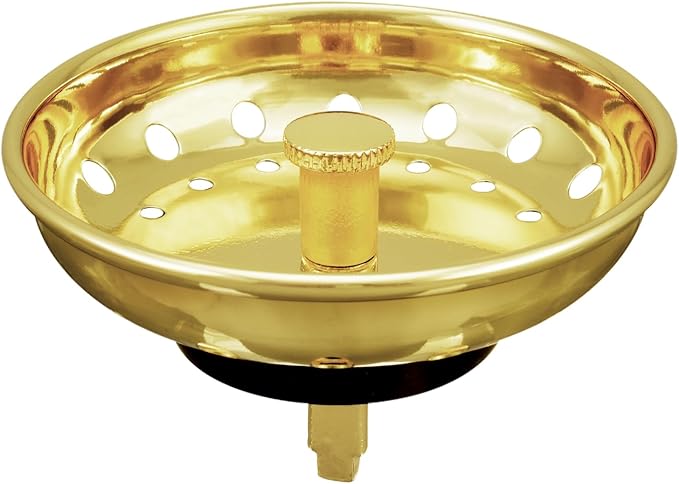 KONE Sink Drain Strainer Gold Sink Stopper and Strainer Stainless Steel Kitchen Sink Strainer Basket Replacement for 3-1/2 Inch Kitchen Sink, with Metal Center Knob and Rubber Drain Stopper