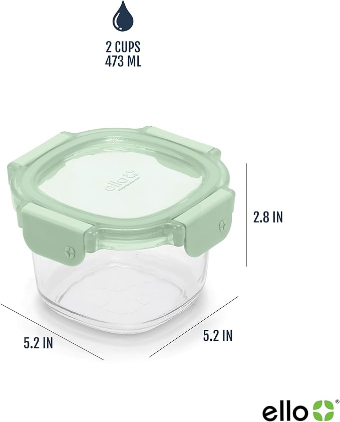 Ello Color Lock 8PC Mixed Glass Food Storage Sets, Leak-Proof Glass Food Storage Containers