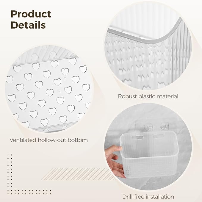 8 Pack Clear Wall Mounted Storage Bins, Acrylic Cabinet Door Organizer Baskets, Bathroom Wall Storage Organizer with Drain Hole, Adhesive Hanging Bins for Fridge Kitchen, BPA Free