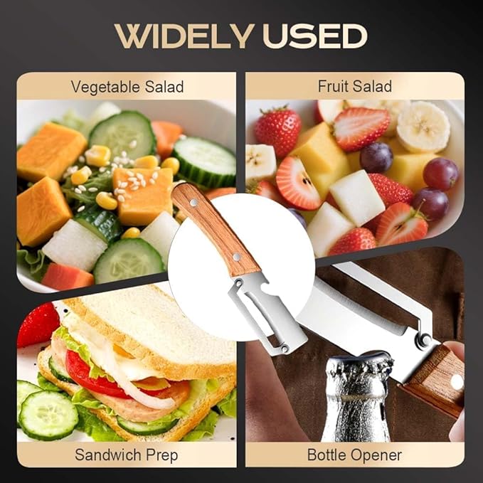 Multifunctional Vegetable Peeler, 2 in 1 Stainless Steel Peeler, Ultra-Sharp Stainless Steel Blade with Wooden Handle and Bottle Opener for Vegetables or Fruits, Kitchen Tool (Wooden*2)