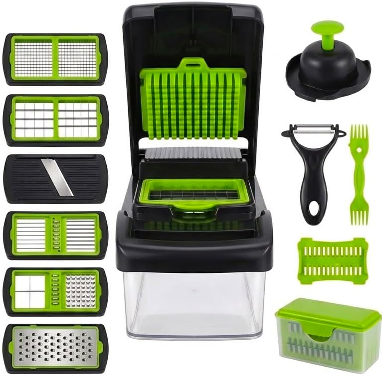 16-Piece Vegetable Chopper - 11 Interchangeable Blades Veggie Chopper with Container, Mandoline Slicer, Onion Chopper Dicer, Professional Food Cutter & Slicer Set for Kitchen - Image 2